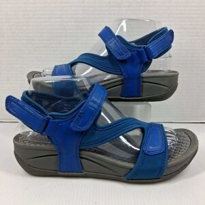Baretraps Donatella Blue Sporty Wedge Sandals Womens 7.5 M Adjustable Straps